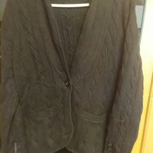 Talbots cable knit shawl collar black classic cardigan sweater large petite